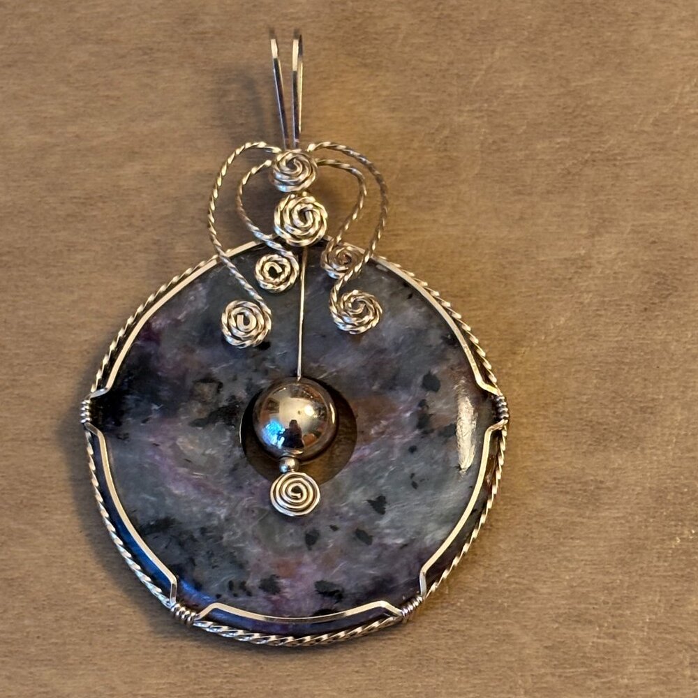 Agate Stone Pendant with gold tone wire wrapped around stone